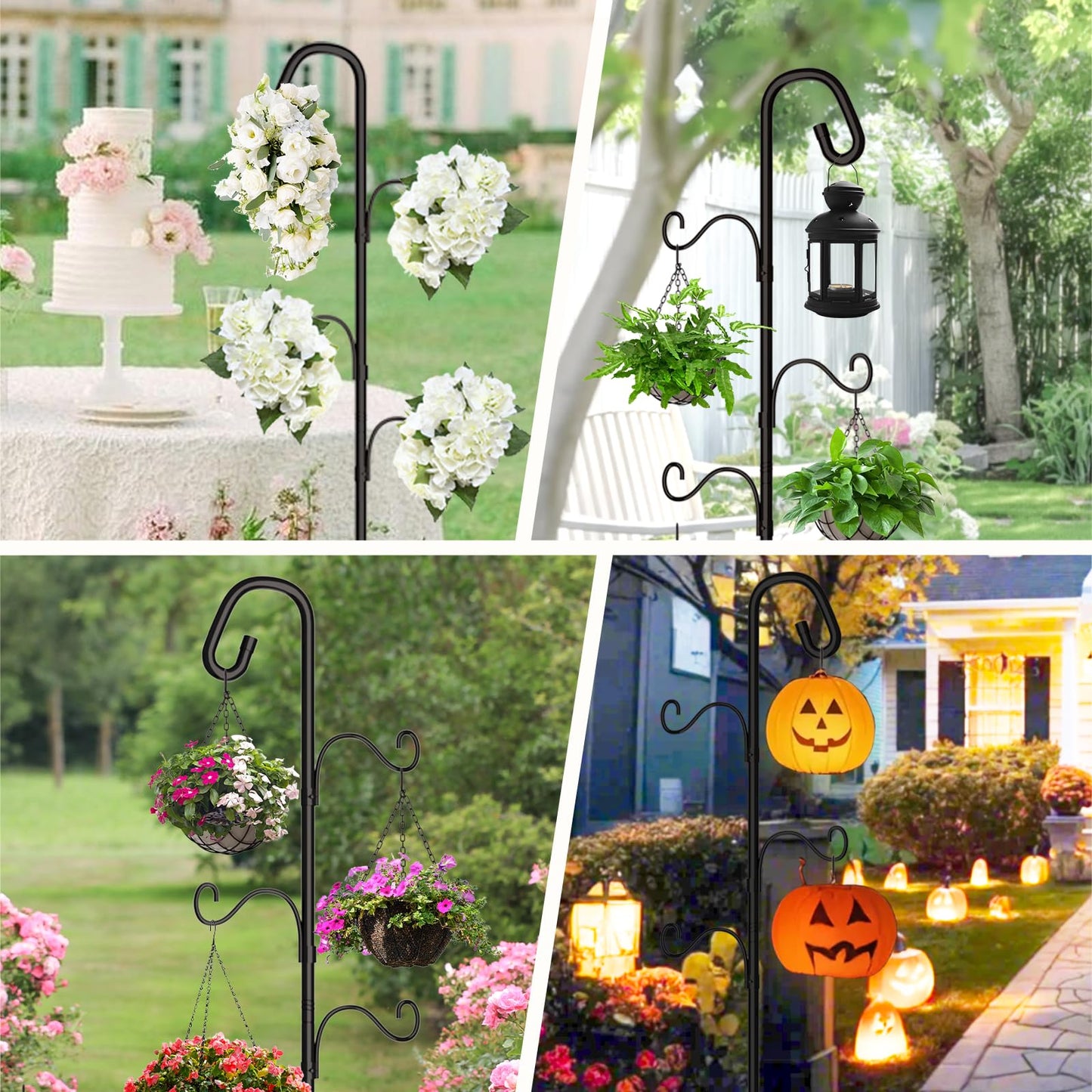 Bamworld 61 Inch Shepherds Hook for Outdoor, 5 Prong Heavy Duty Bird Feeder Pole Stand with Adjustable Hooks for Hanging Plants, Wind Chimes, Garden Decor