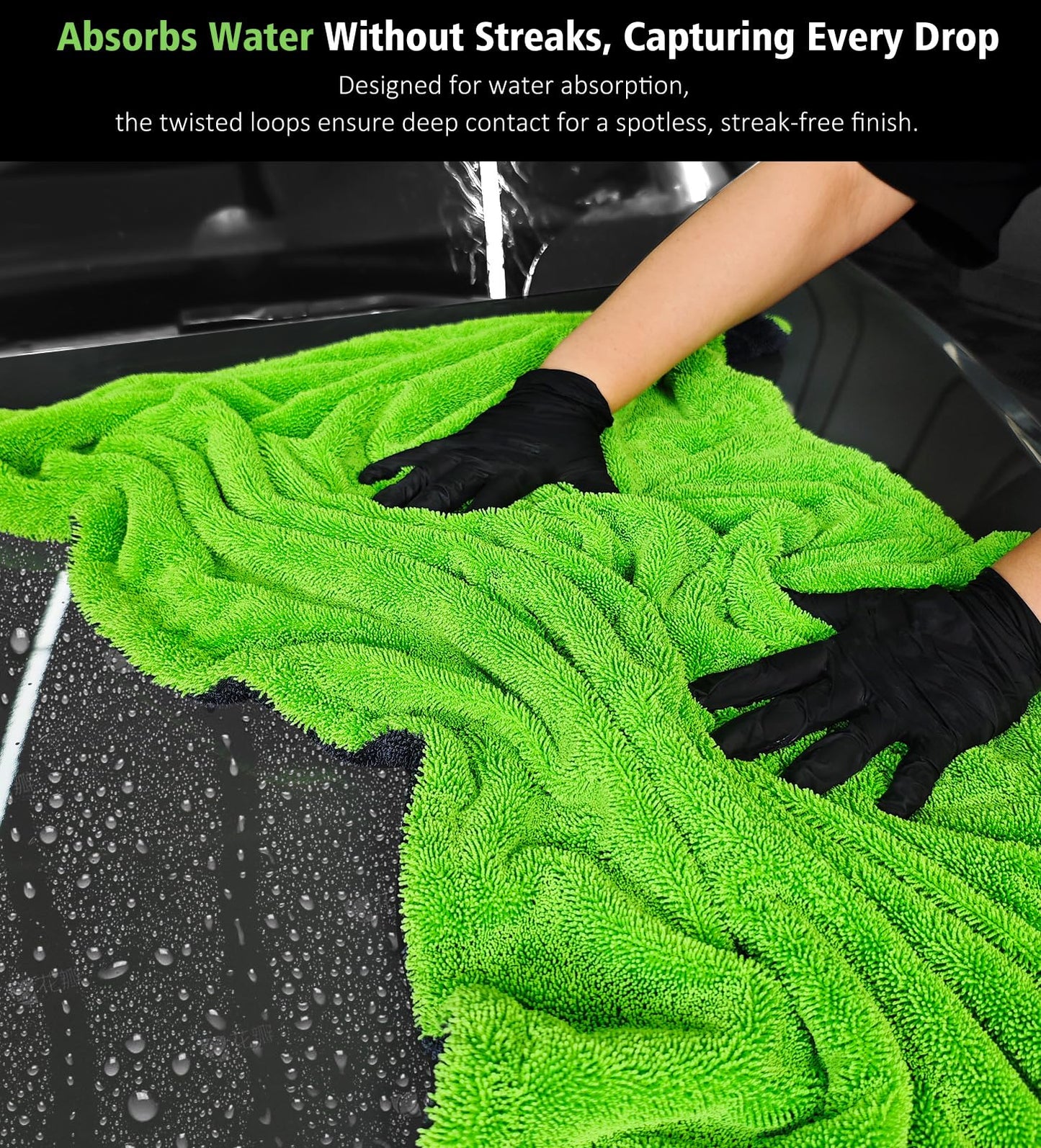 YeewayVeh 36"x28" Car Drying Towel Extra Large, 1400GSM Ultra Absorbent Double-Sided Twisted Loop Microfiber, Scratch-Free & Professional Grade Car Wash Towel for Cars, SUVs, Trucks (Green)