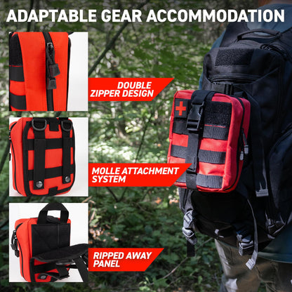 72HRS Medical Molle Pouch Tactical - 1000D Nylon First Aid Pouch, Big Capacity Utility Pouch, Heavy Duty for Home & Outdoor (Bag Only) (Red)
