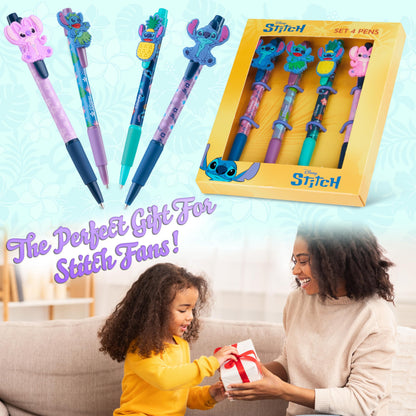 Disney Stitch Pen Set for Girls Teens Black Ballpoint Pen Uni Office School Supplies Gift Set of 4 Kawaii Womens Stationery Stitch Gifts
