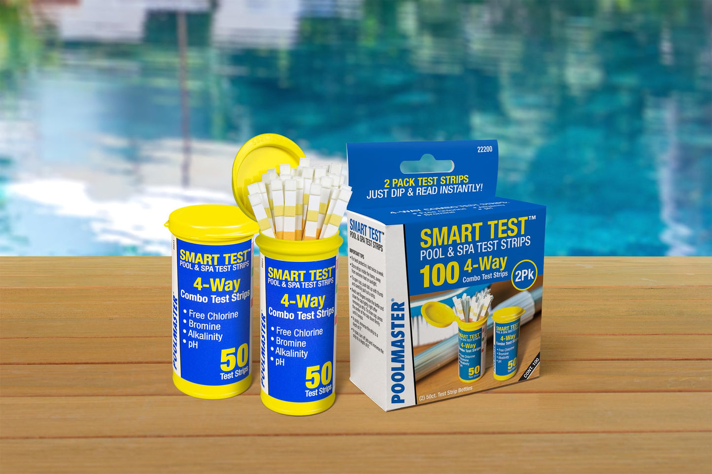Poolmaster 22200 Smart 4-Way Swimming Pool and Spa Water Chemistry Test Strips, 100 Count, 2 Pack, Made in The USA, Yellow