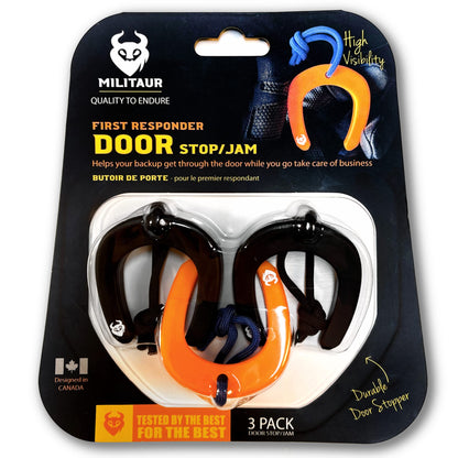 Militaur First Responder Door Stop/Jam Multi (3 Pack) – Fits Molle, Tactical Door Jam for Police, EMS, EMT, Firefighters, Security (2 Black & 1 Orange)
