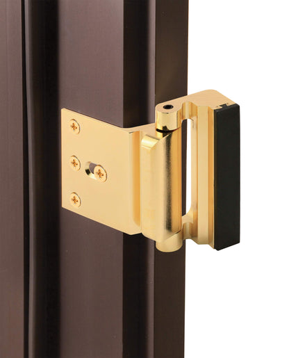 Prime-Line U 11442 Door Reinforcement Lock – Add Extra, High Security to Your Home and Prevent Unauthorized Entry – 3” Stop, Aluminum Construction, Polished Brass (Single Pack)