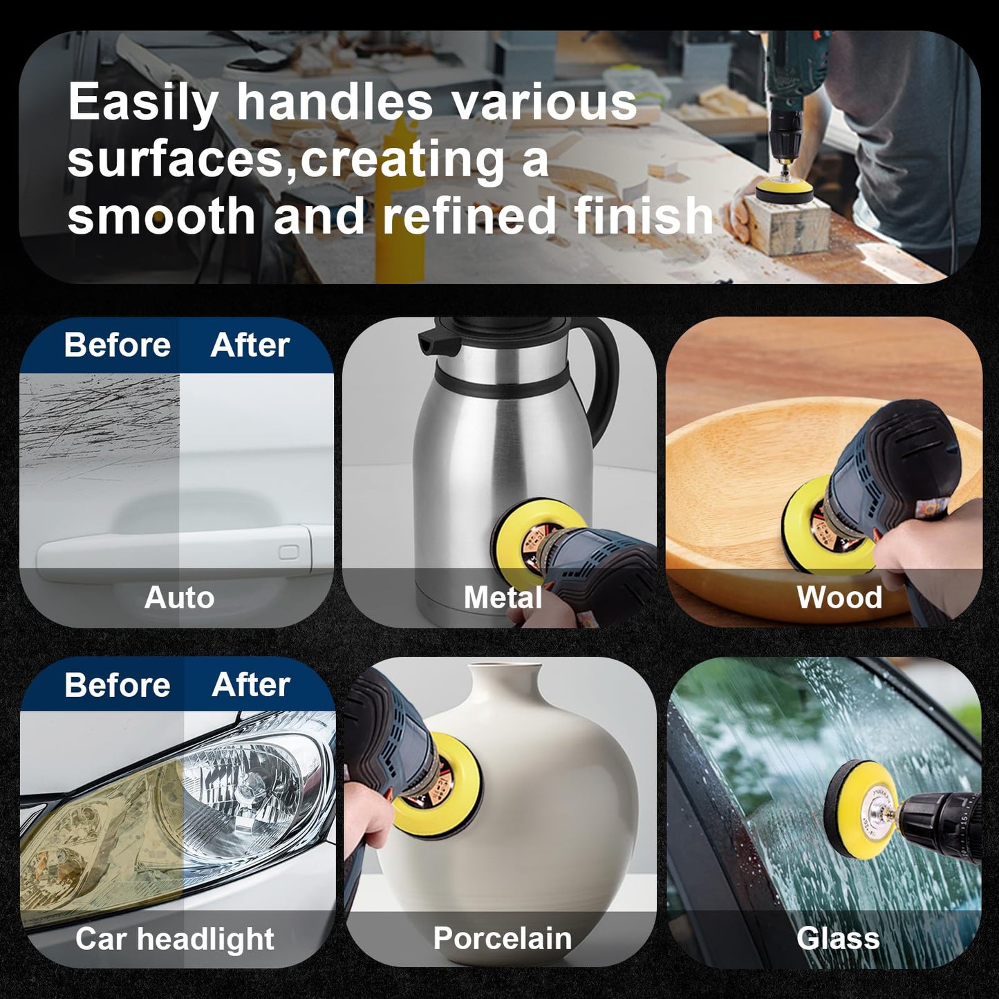 184 PCS 3 Inch Sanding Discs, GOH DODD Headlight Restoration Kit Wet Dry Sanding Pads with 1/4" 1/8" Shank and Soft Foam Cushion Pad, 60 to 10000 Grits Hook Loop Sandpaper for Wood Metal Resin