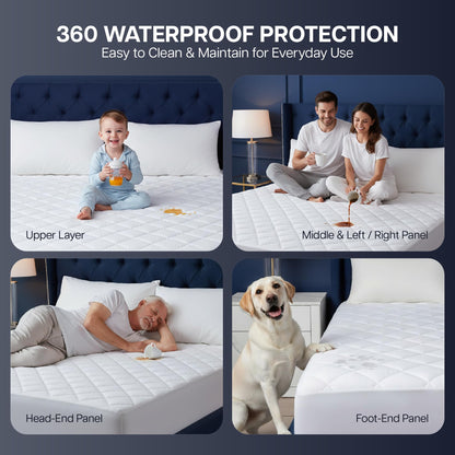 Beddora Waterproof Mattress Protector Queen Size, Breathable Quilted Mattress Cover – Bed Bug Proof Mattress Pad, Soft & Noiseless Fitted Sheet Stretches up to 16 Inches Deep (White)