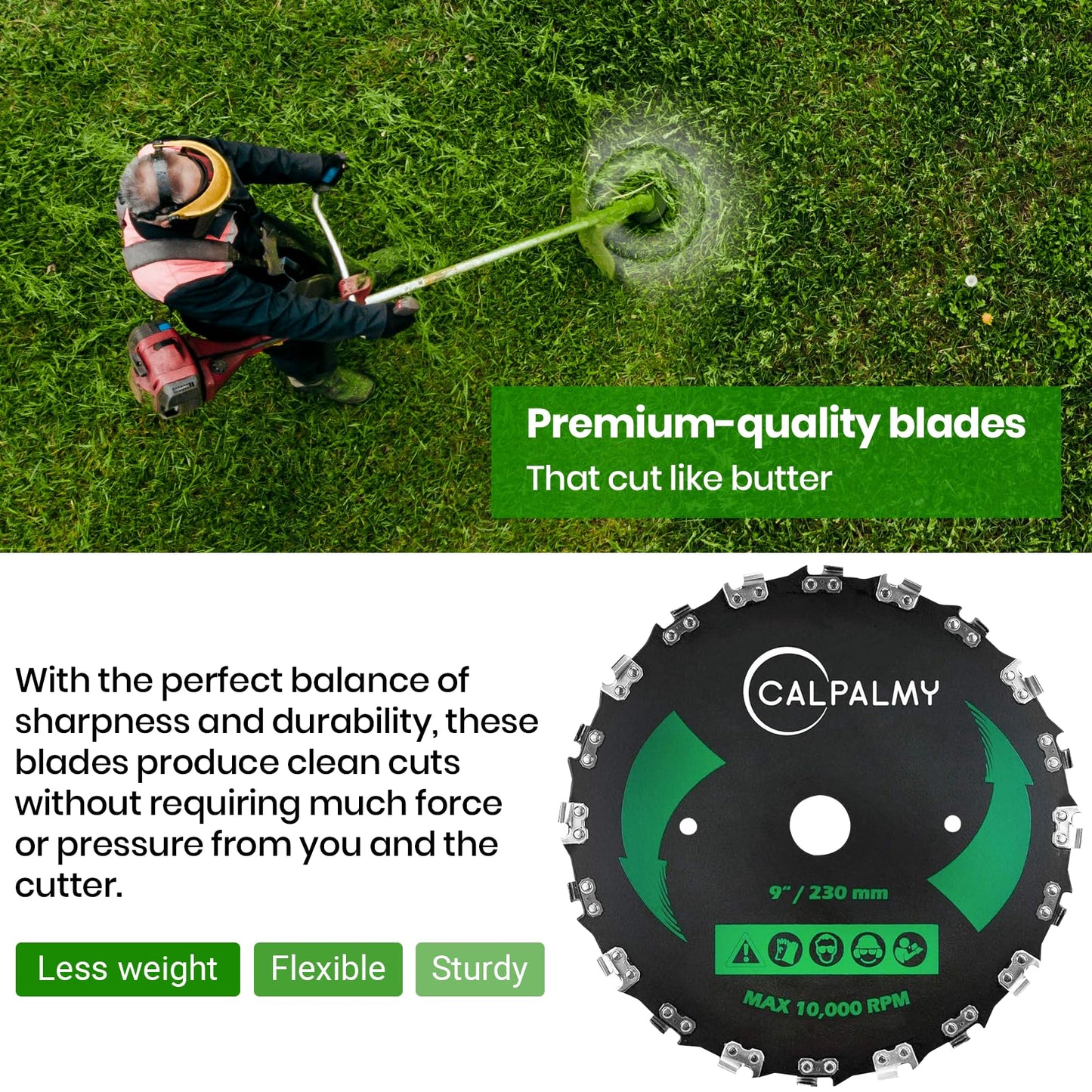 CALPALMY (2-Set) 9" x 20T Chainsaw Tooth Brush Blades Tool Kit, – 2 Blades, 3 Assorted Round Files and 4 Washers | for Cutter, Trimmer, Weed Eater | Made from Carbon Steel, Cuts Like Butter