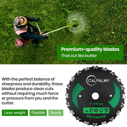 CALPALMY (2-Set) 9" x 20T Chainsaw Tooth Brush Blades Tool Kit, – 2 Blades, 3 Assorted Round Files and 4 Washers | for Cutter, Trimmer, Weed Eater | Made from Carbon Steel, Cuts Like Butter