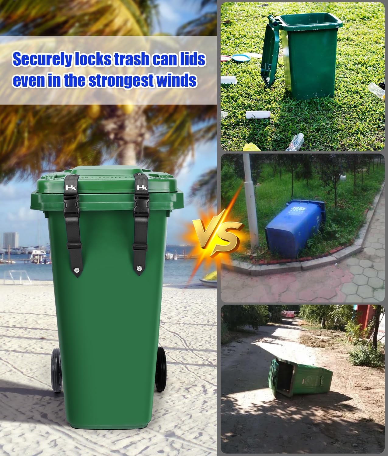 2 Pcs Trash Can Locks for Anti Animals, Universal Garbage Can Lock, Nylon Bear Proof Trash Bin Lid Lock, Adjustable and Easy to Install, Heavy-Duty Garbage Can Strap for Outdoor Trash Can, Black