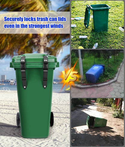2 Pcs Trash Can Locks for Anti Animals, Universal Garbage Can Lock, Nylon Bear Proof Trash Bin Lid Lock, Adjustable and Easy to Install, Heavy-Duty Garbage Can Strap for Outdoor Trash Can, Black