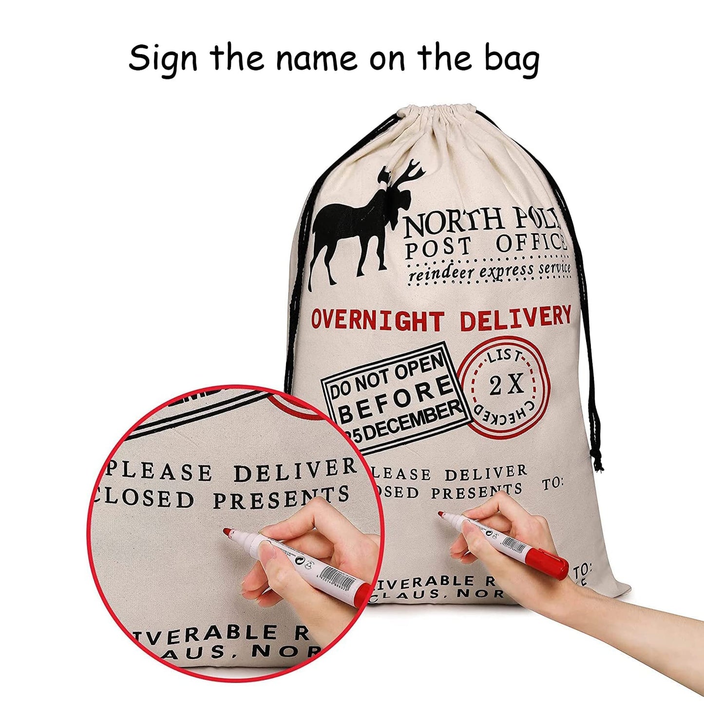 ZEAUBiM Santa Burlap Sack Bags with Drawstring 27.6"x 19.7" for Large Xmas Package Storage, Event Party Supplies, Christmas Party Favors - 2pcs