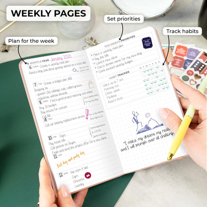 Clever Fox Pocket Planner Weekly – Undated Monthly Goal Planner and Calendar for Increasing Productivity, Mini Planner Perfect for Purse, Size: 3.7" x 6.7", Start Anytime, Lasts 1 Year – Rose Gold