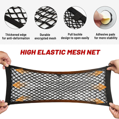RED WOLF 2 Pcs Universal Cargo Net Pocket Elastic Mesh Netting Car Mesh Pouch for Trunk RV Boats Home Cargo Storage Mesh with Screws and Hooks (25.6'' x 9.8'')