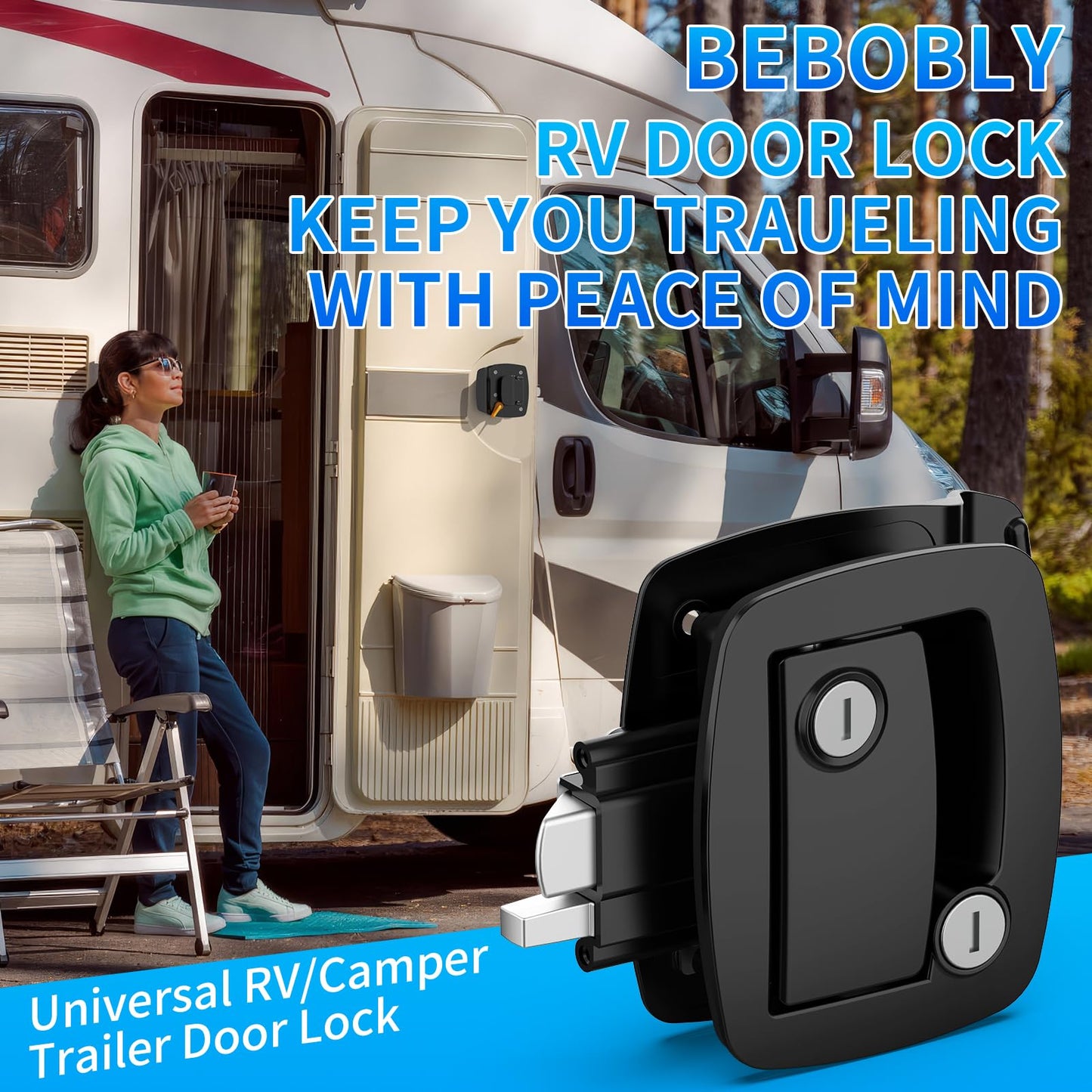 RV Door Lock Replacement, Upgraded Lighter RV Door Latch with Paddle Deadbolt & 4 Keys, 100% Metal Camper Door Locks, Aluminum Alloy RV Entry Door Lock for Travel Trailers Cargo Hauler, Black