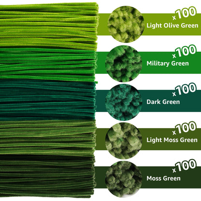 YONOVO Green Pipe Cleaners for Crafts Flowers Bulk 500Pcs 8mm Thick 12 inches Long,Pipecleaners Chenille Stems Fuzzy Sticks Wire Tiges Chenilles for Kids Christmas Craft Supplies (Gradient Green)