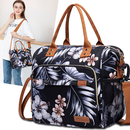 TuErcao Lunch Bags for Women - Boite a Lunch Femme Reusable Adult Sac a Lunch for Work, Hibiscus