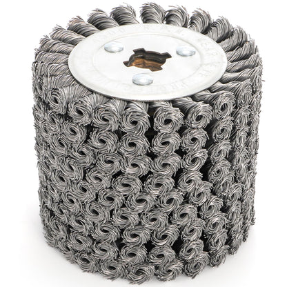 Yopay Twisted Steel Wire Wheel, 4.7"x 4"Knotted Wire Brush Drum Wood and Metal Surface Polishing Conditioning Tool, Texturing Rust Wood Grain Restoration-3/4(Wire 0.5mm)