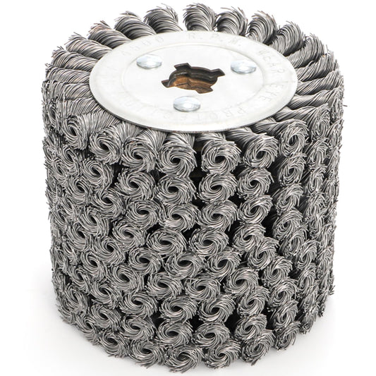 Yopay Twisted Steel Wire Wheel, 4.7"x 4"Knotted Wire Brush Drum Wood and Metal Surface Polishing Conditioning Tool, Texturing Rust Wood Grain Restoration-3/4(Wire 0.5mm)