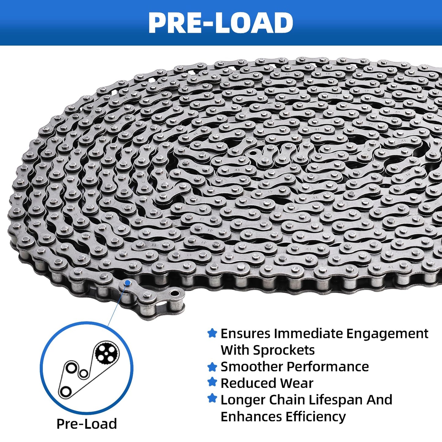 Patioer #41 Roller Chain 10 Feet for Electric Gate Openers with 2 Connecting Links, Carbon Steel Chains for Automatic Sliding Gate Opener Operator Garage Hanger Door Go Karts ATVs Dirt Bikes