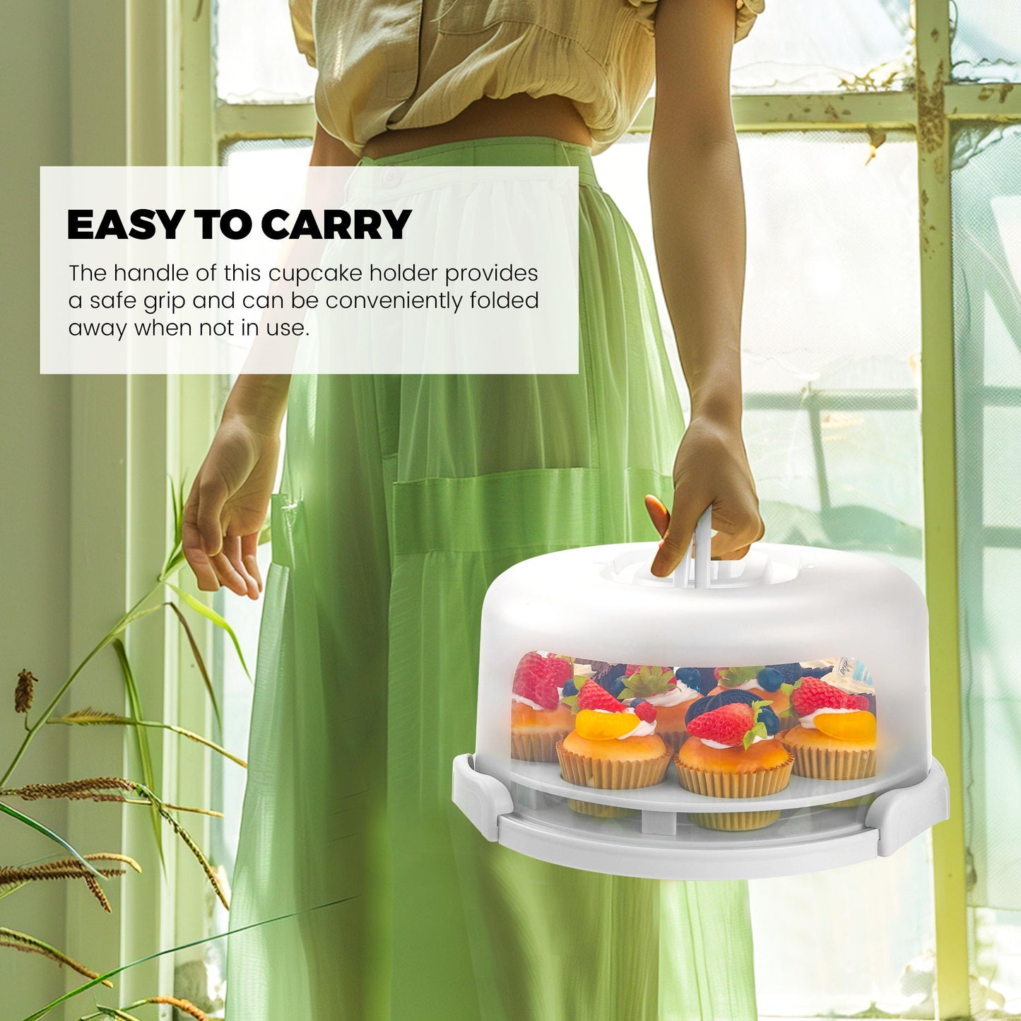 White Cake Containers with Lids Round Plastic Cupcake Holders 4-in-1 Multipurpose Cake Carrier Holder for 11 Inch Cake Pies Cupcake Eggs Fruit or Snack Transport