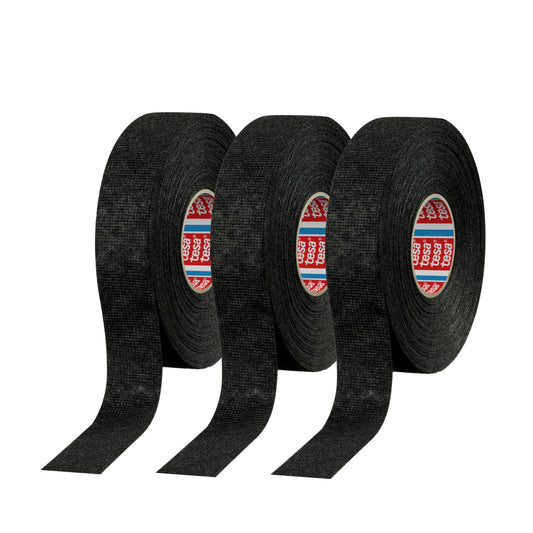 tesa 51608 Noise Damping PET Fleece Automotive Wire Harness Tape, Black, 19mm x 25m, 3 Rolls