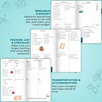 Clever Fox Travel Journal Pocket – Vacation & Road Trip Itinerary Planner Organizer & Traveling Memory Diary – Small Traveler Notebook (Aquamarine)