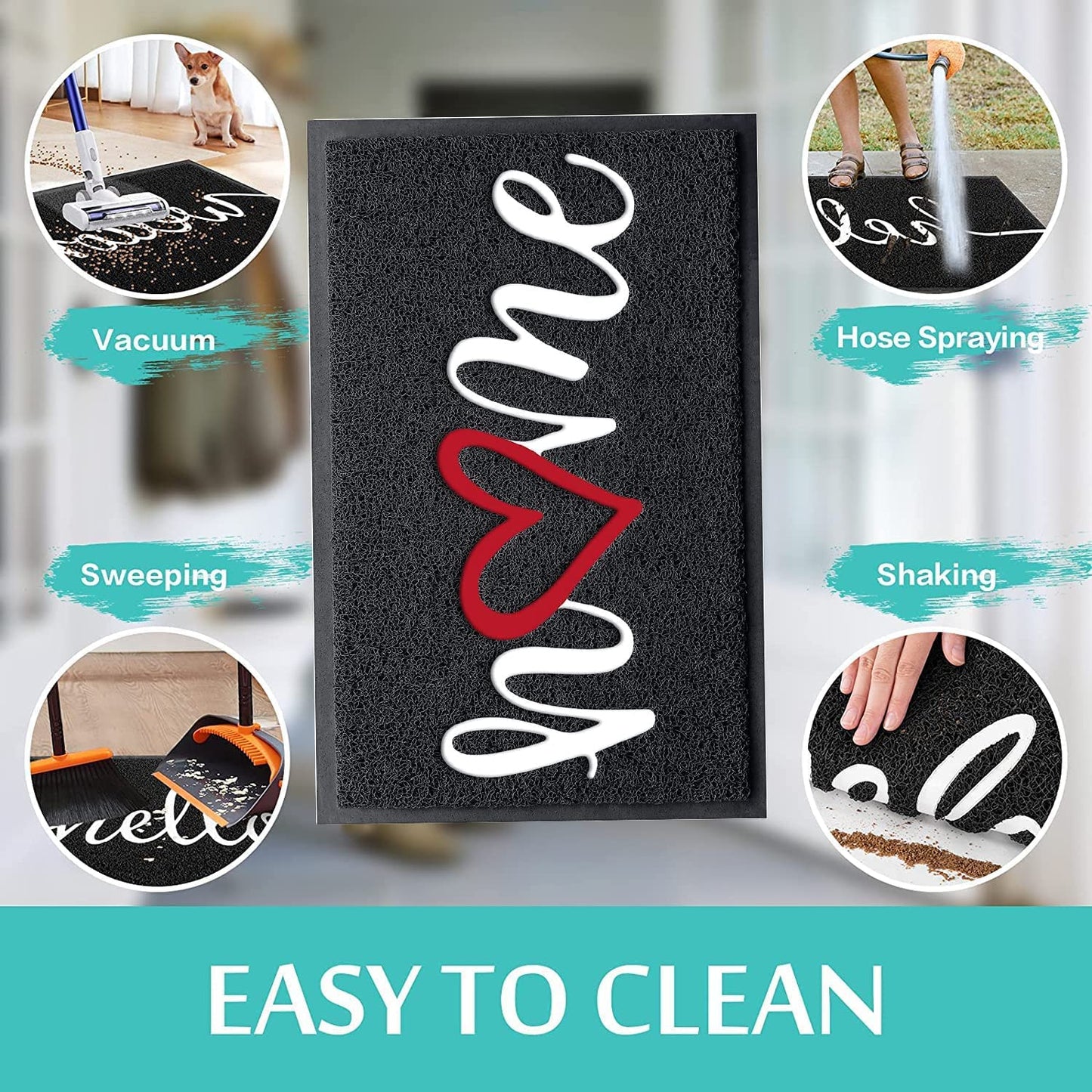 Door Mat Indoor Outdoor Doormat Low Profile Floor Mat Welcome Mat Non-Slip Low-Profile Design Front Doormat,Durable Trap Dirt for Entryway,High Traffic Areas,Patio 36"*24" (Black-Home)