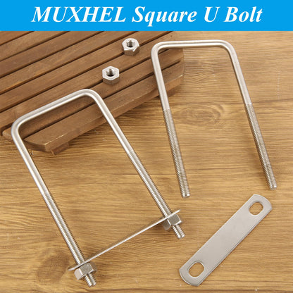 MUXHEL 6 Pcs Square U Bolt (3/8'' x 3'' x 7''), 304 Stainless Steel U-Bolts for Automobiles Trailer, Ski Boat, Sailboat, Trailer, Industrial Parts