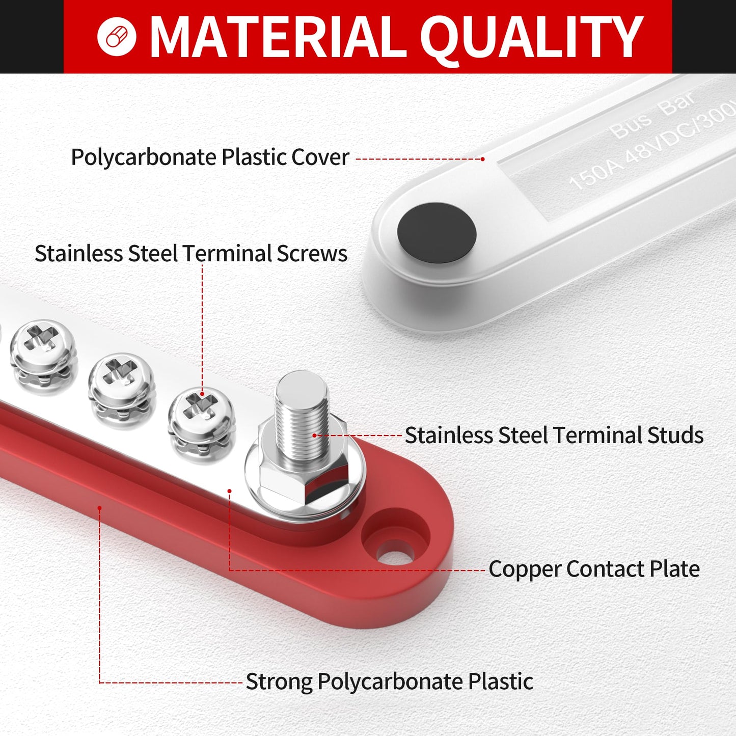 DaierTek 12v Bus Bar 150A Battery Power Distribution Block 12 Volt Positive & Negative Terminal Block Busbar 2 x 1/4" Terminal Studs 5 x #8 Terminal Screws with Cover for Marine Automotive Car