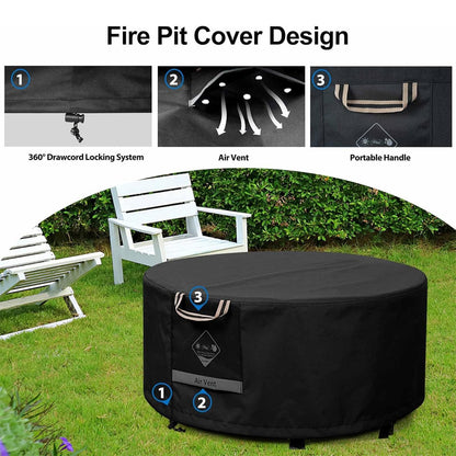 QH.HOME Fire Pit Cover Square Super Waterproof, 30" L x 30" W x 24" H Outdoor Firepit Table Cover 600D Strong Tear Resistant, UPF 50+ Fire Pit Cover Fading Resistant for Square Fire Pit - Black