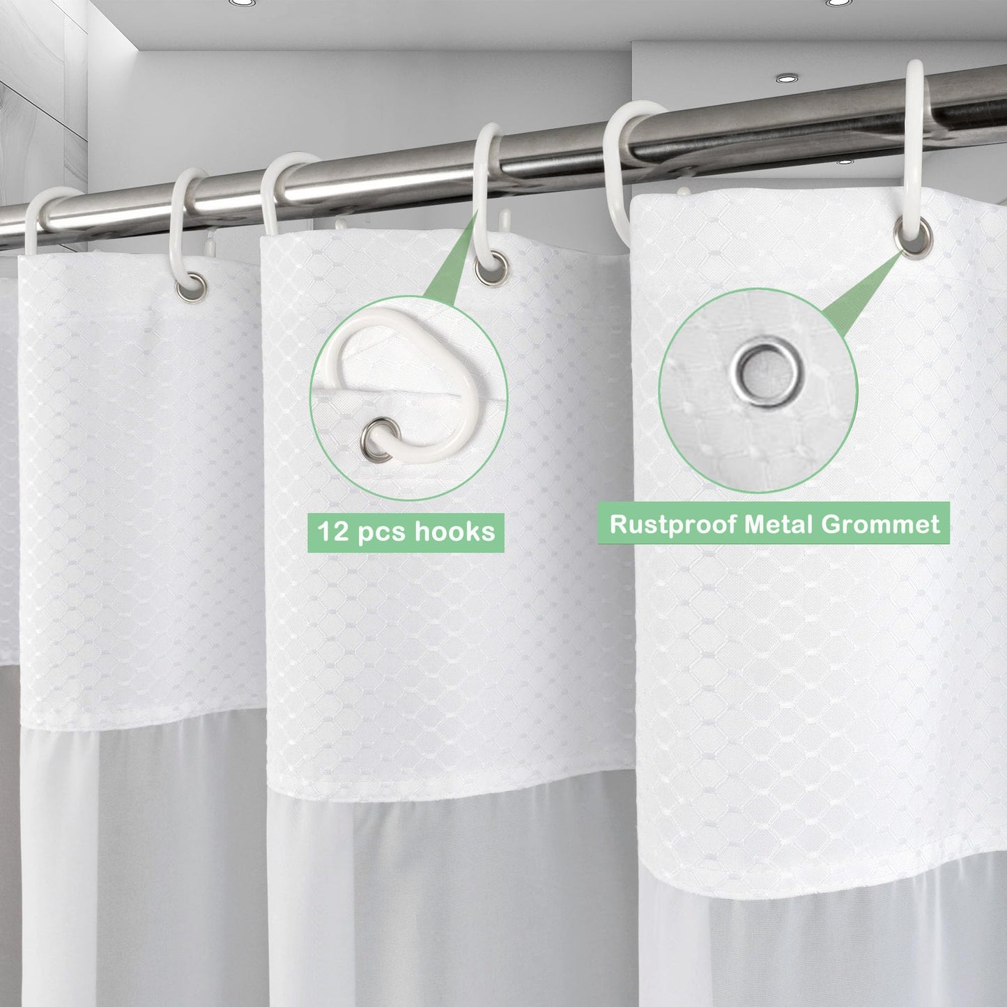 UFRIDAY Waffle Weave Fabric Shower Curtain with Mesh Window, Heavy Duty Decorative Bathroom Curtain with White Pique Pattern, Spa-Like Hotel Luxury, Water-Repellent,72 x 72 Inches