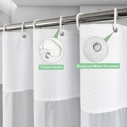 UFRIDAY Waffle Weave Fabric Shower Curtain with Mesh Window, Heavy Duty Decorative Bathroom Curtain with White Pique Pattern, Spa-Like Hotel Luxury, Water-Repellent,72 x 72 Inches