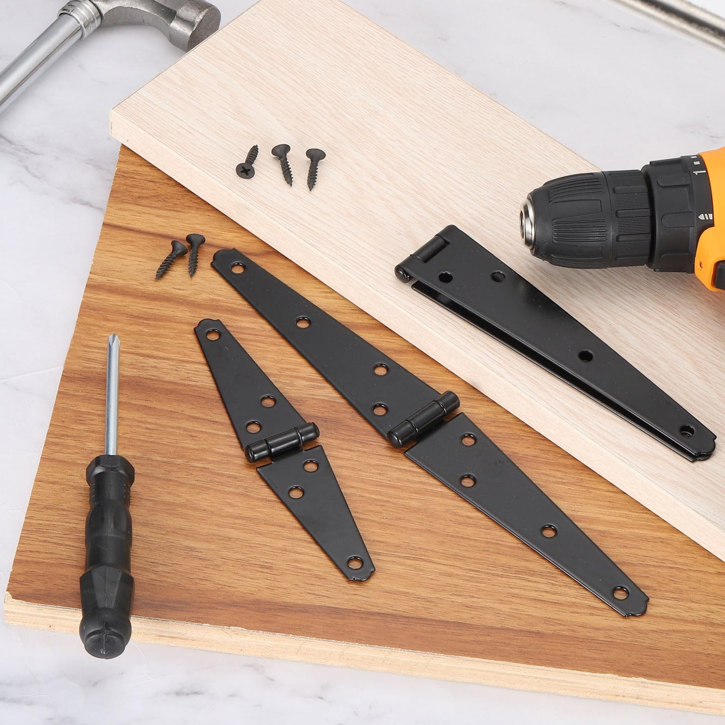 uxcell 4Pcs Strap Hinges, 6 Inch Shed Door Hinges Heavy Duty Gate Hinge Tee Hinge with Screws for Wooden Fences Yard Doors Barn Gate, Black