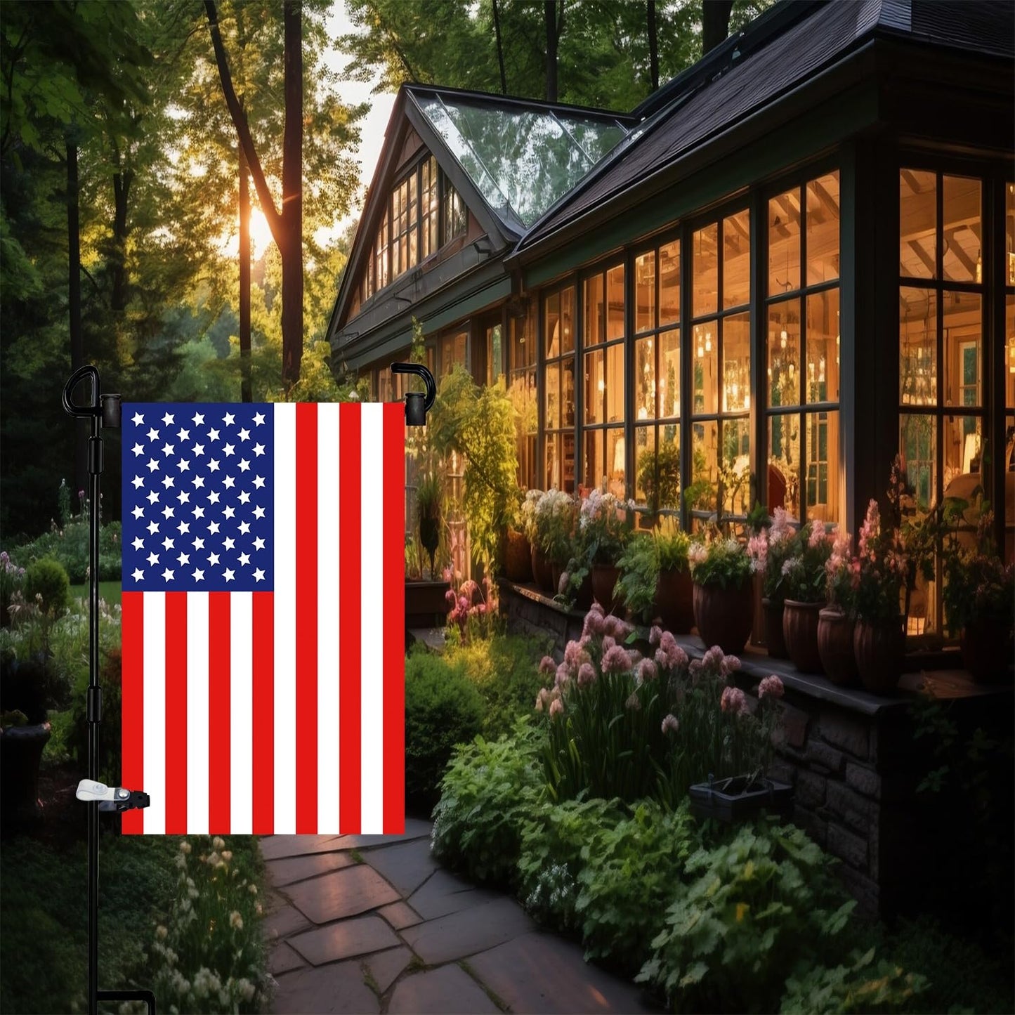 Akeydeco Garden Flag Pole Stand Holder, 4 Pack Garden Flags for Outside with Flag Stopper and Clip Waterproof Powder-Coated Paint for Flag Pole Holder for Outside House,Yard Flags for Outside