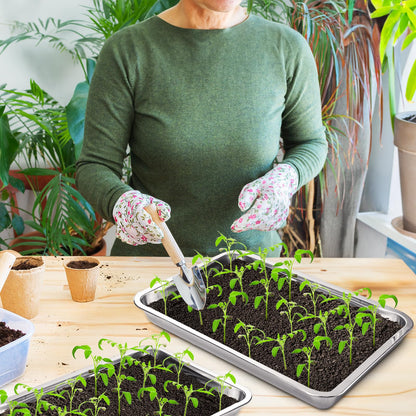 Youeon 10 Pack Seed Starter Tray 15.3x11.4x1.3 Inch, Stainless Steel Seed Sprouting Trays Germination Trays for Beans, Wheat Grass, Herbs, Broccoli & More, Plant Trays for Indoor Outdoor