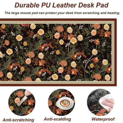 Desk Pad, ZAXOXAZ PU Leather Desk Pad Protector, 31.5" x 15.7" XXL Large Extended Flowers Mouse Pad, Big Desk Mat Floral Desk Blotter, Waterproof Desk Writing Pad for Office and Home