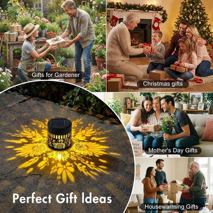Solar Lanterns Outdoor Decor, 4 Pack Sunflower Garden Decorative Lights, Waterproof Metal Lanterns for Patio, Yard & Garden, Gifts for Mother's Day and Garden Lovers