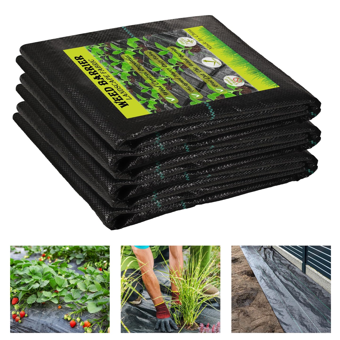 4FT x 66FT Garden Weed Barrier Landscape Fabric,Phiocxem Heavy Duty Garden Weed Control Cloth,Breathable Woven Geotextile Fabric Ground Cover for Gardening, Farming(Black 1.2m x 20m)