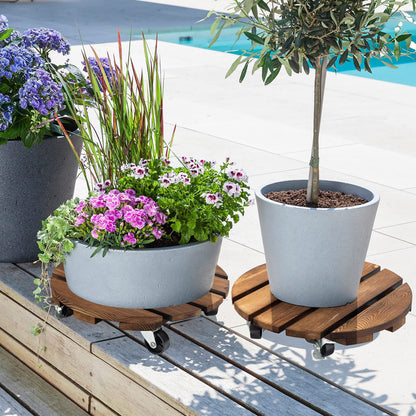 Yangbaga 2pack Plant Caddy 11??Wood Duty Round Plant Roller with 2 360° Lockable Caster Wheels,Indoor Outdoor on Roller Patio/Flower Pot/Succulent Pots