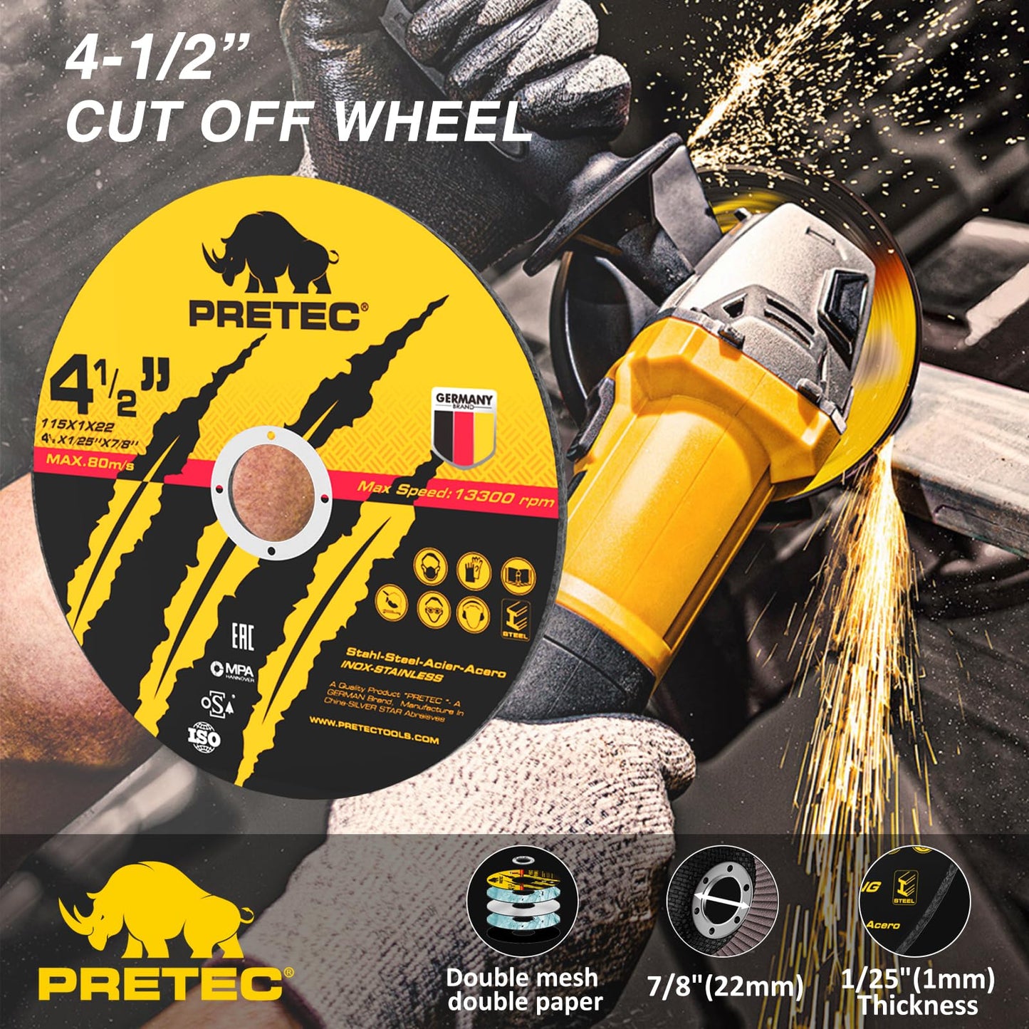 PRETEC Grinding & Cutting Wheels 4 1/2 inch Set, 20 Packs 4.5" Cut Off Wheels, 3 Packs 4.5" Grinding Wheels, 4.5" 40/60/80 Grit Flap Discs for Cutting Grinding Polishing