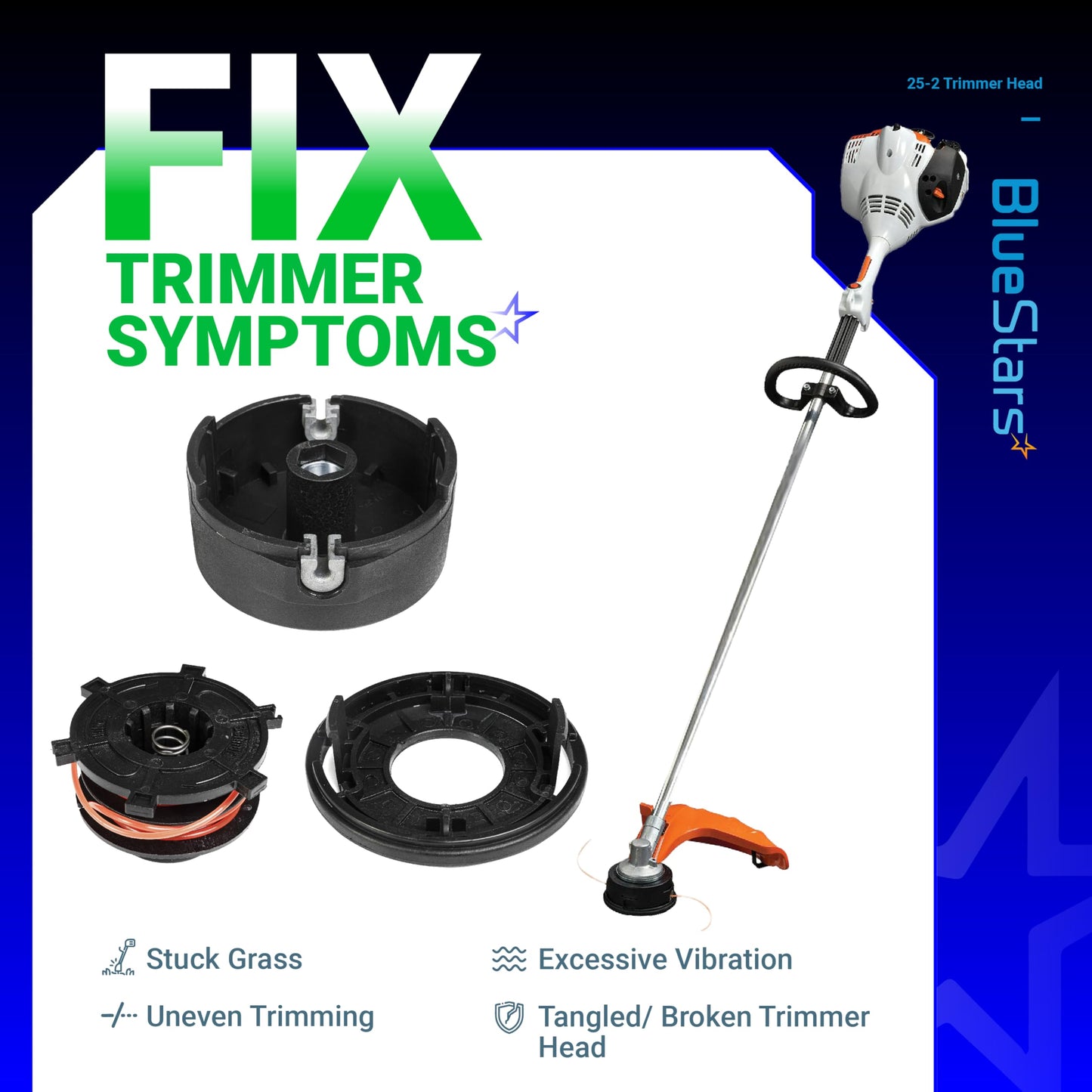 BlueStars 2 Pcs 25-2 Trimmer Head 4002 710 2191 - for Stihl FS55 FS55R FS56 FS56RC FS70 FS70R FS80 FS85 FS90 FS90R FS91R FS94R FS100RX FS110 FS111R FS111RX FS120 FS130 Weed Eater 4002 710 2108