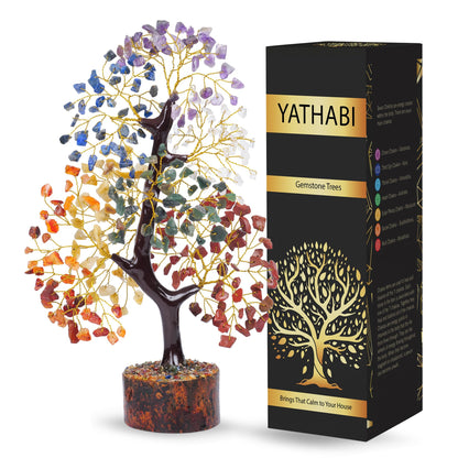YATHABI Seven Chakra Golden Wire Handmade Gemstone Tree Feng Shui Bonsai for Attracting Positive Energies Chakra Balancing Aura Cleansing Crystal Healing Home Decor Size:- 10-12 Inch Approx