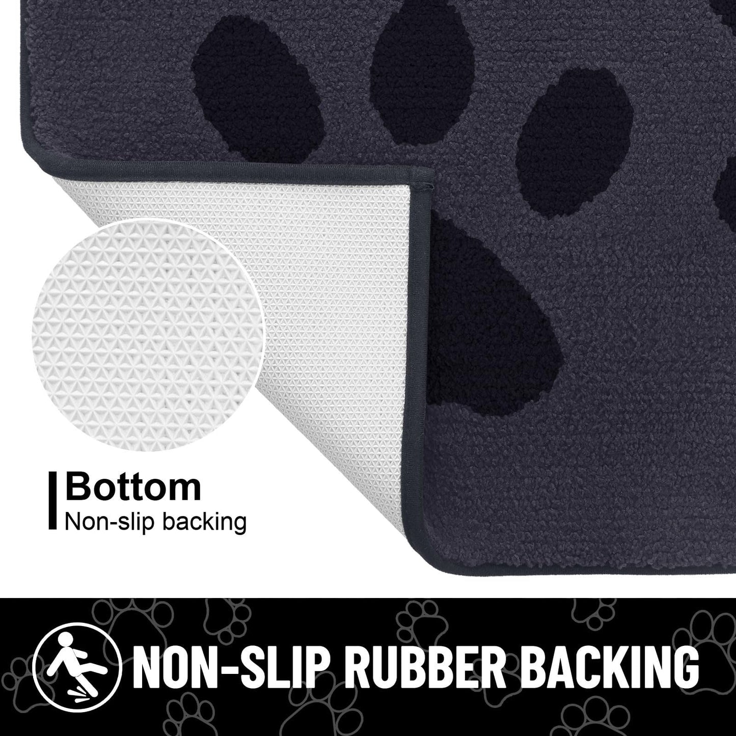 Arotive Indoor Door Mat, 20" x 30" Absorbent Dirt Resist Washable Front Back Door Mat, Non-Slip Low-Profile Dog Paws Entrance Doormat, Durable Inside Floor Mats for Entryway, Dark Grey and Black