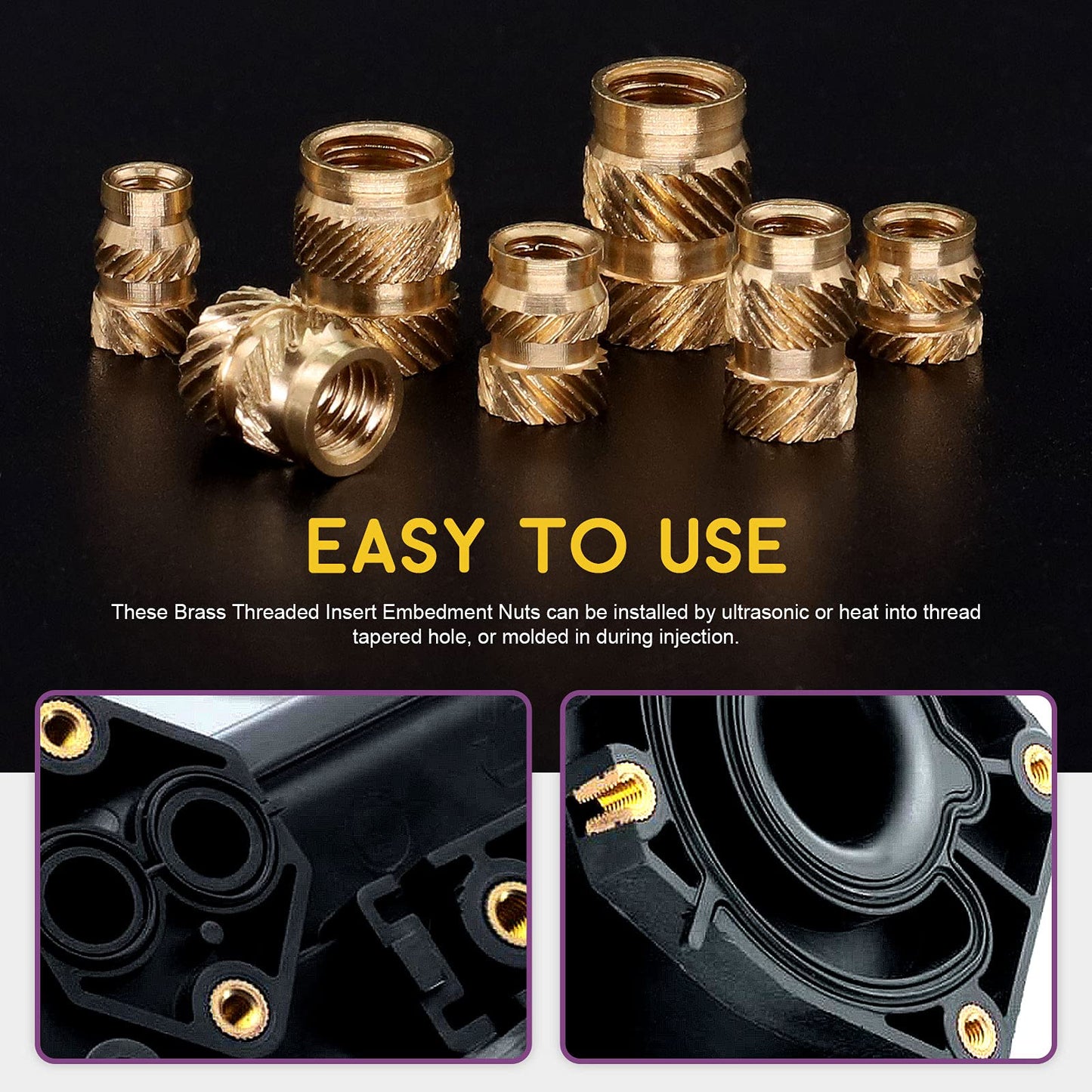 Swpeet 300Pcs 5 Values M2 M3 M4 M5 M6 Female Thread Knurled Nuts Brass Threaded Insert Embedment Nuts Hydraulic Welded Joint Injection Molding Assortment Kit Perfect for 3D Printing Injection Molding