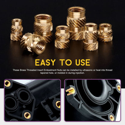 Swpeet 300Pcs 5 Values M2 M3 M4 M5 M6 Female Thread Knurled Nuts Brass Threaded Insert Embedment Nuts Hydraulic Welded Joint Injection Molding Assortment Kit Perfect for 3D Printing Injection Molding