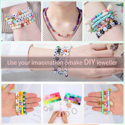 SJZWSD 6-Box Friendship Bracelet Making Kit - 16,000pcs Clay Beads, Seed Beads & Glass Beads Collection, Letter Beads, Charms