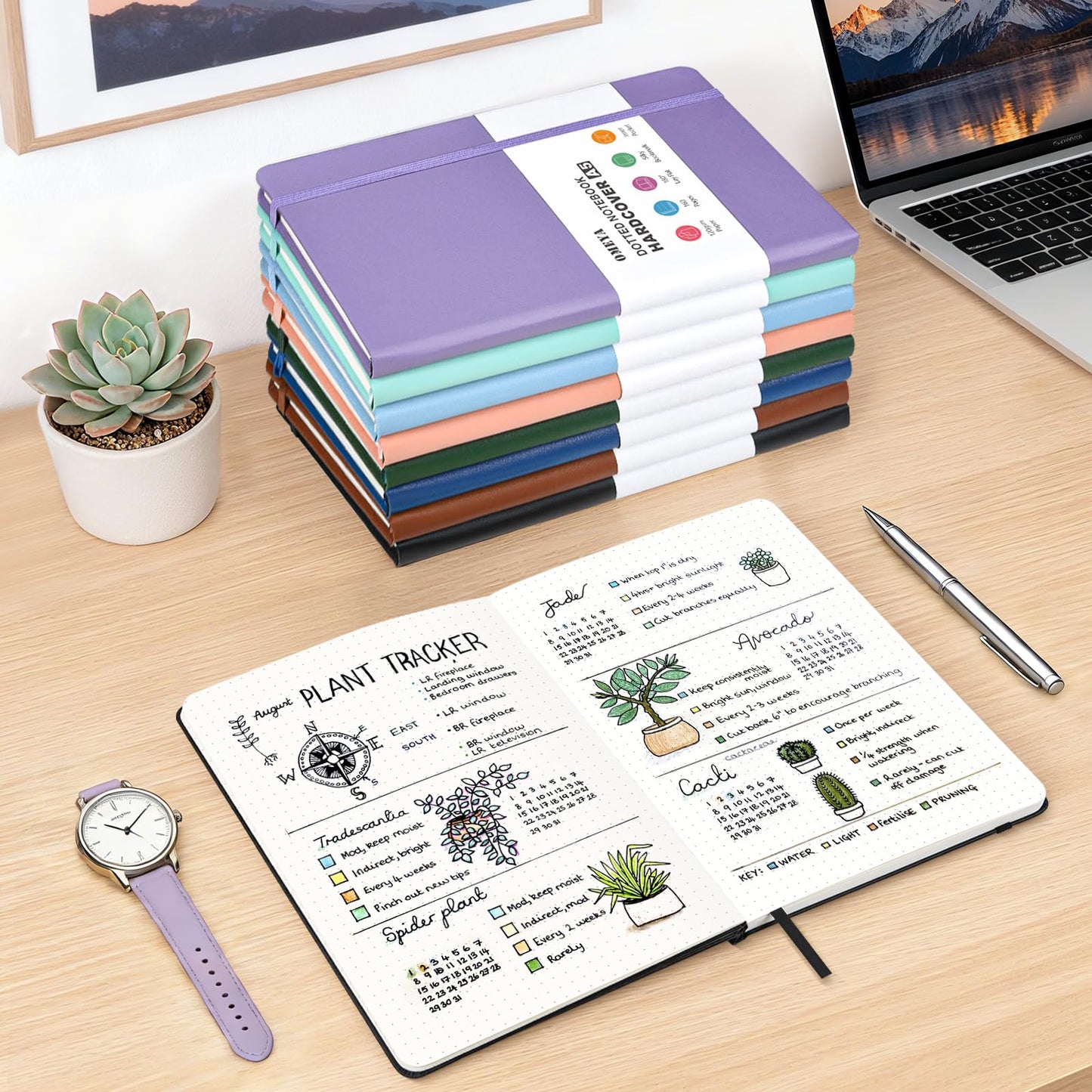 Bullet Dotted Journal Notebook 4 Pack: 160 Pages Per Pack, A5 Medium Size(5.75" × 8.38"), 120 GSM Thick Paper, Leather Dotted Notebook, Hardcover Dot Grid Notebook, Dot Journal for Wrting, Gift