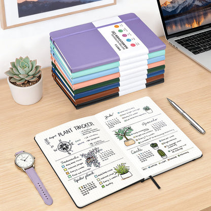 Bullet Dotted Journal Notebook 4 Pack: 160 Pages Per Pack, A5 Medium Size(5.75" × 8.38"), 120 GSM Thick Paper, Leather Dotted Notebook, Hardcover Dot Grid Notebook, Dot Journal for Wrting, Gift