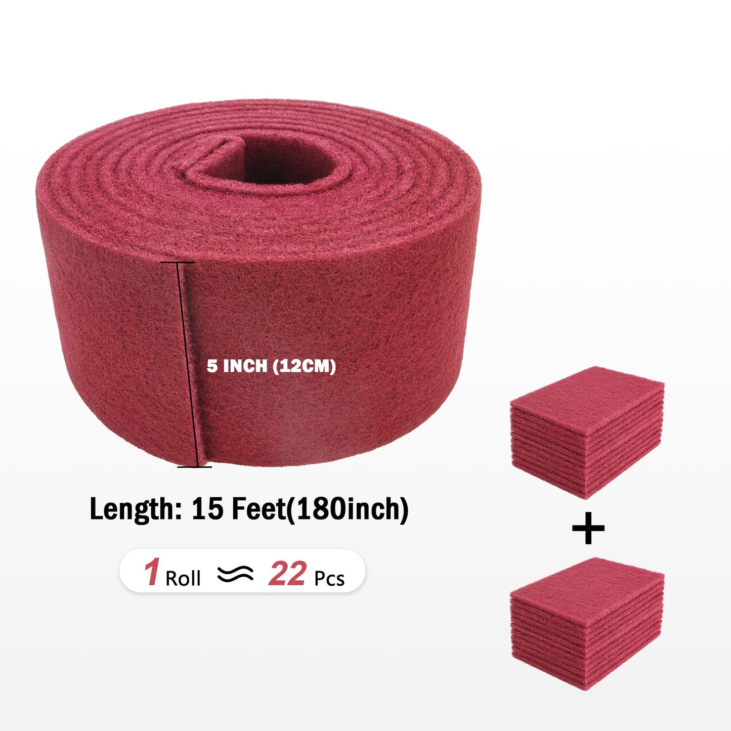 QZATTCAEN Maroon General Purpose Scuff Pads, Scuffing, Scouring Pad, Sanding, Paint Primer Prep Scratch - Surface Preparation Pad Car Auto Body Woodworking 7447-Premium, 5 Inches*15 Feet