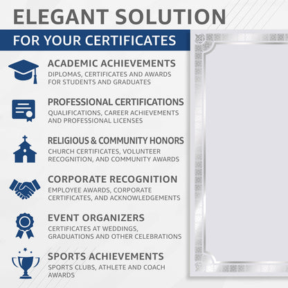 50 Certificate Paper 8.5 x 11 for Printing - Blank Certificate Papers for Award Certificates & Diploma Paper - Premium Silver Foil Award Papers Cardstock for Awards & Certificates Graduation