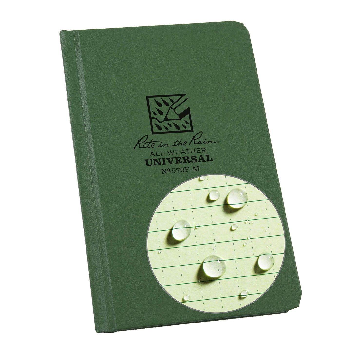 Rite in the Rain All-Weather Hard Cover Notebook, 4 1/4" x 6 3/4", Green Cover, Universal Pattern (No. 970F-M)